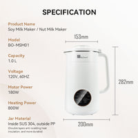 ByOrient Soymilk Maker: 1.0L, 8 functions | BO-MSM01