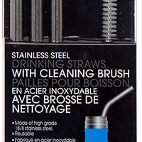PURE 4-Piece Stainless Steel Reusable Straws with Cleaning Brush 10-inch, Silver