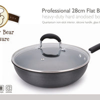 Healthy Bear hard anodized Wok |BCHA28WG| 28cm with Glass Lid
