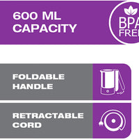 Salton travel Kettle: 0.6L, 1000W, stainless steel | JK-2035