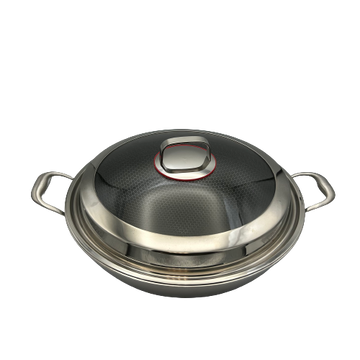 Healthy Bear Ory Hybrid Wok: 36cm with glass lid, dual handles | BC-HW36N