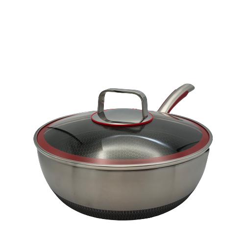 Healthy Bear SUS Hybrid Wok: 28cm with glass lid | BC-HW28G