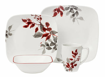 1107078| Corelle Kyoto Leaves Square 16-pc Dinnerware Set