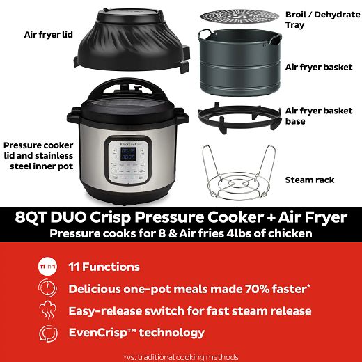 Instant Pot Pressure Cooker Air Fryer: 8.0 quart, 11-in-1 multi-use programmable | DUO-CRISP80