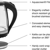 Salton cordless Kettle: 1.5L, 1100W, glass body w/black trim | GK-1831