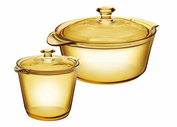 VSF-356 | Visions FLAIR 4 Piece Set 1.2L Stew Pot with Cover+ 5.5L Glass Dutch Oven with Cover