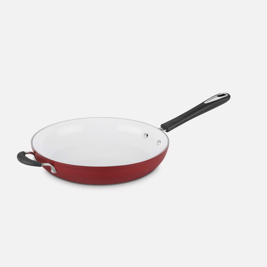 Cuisinart Elements Saute Pan with Cover: 5-quart, white ceramic non-stick, red | 5933-030HR 