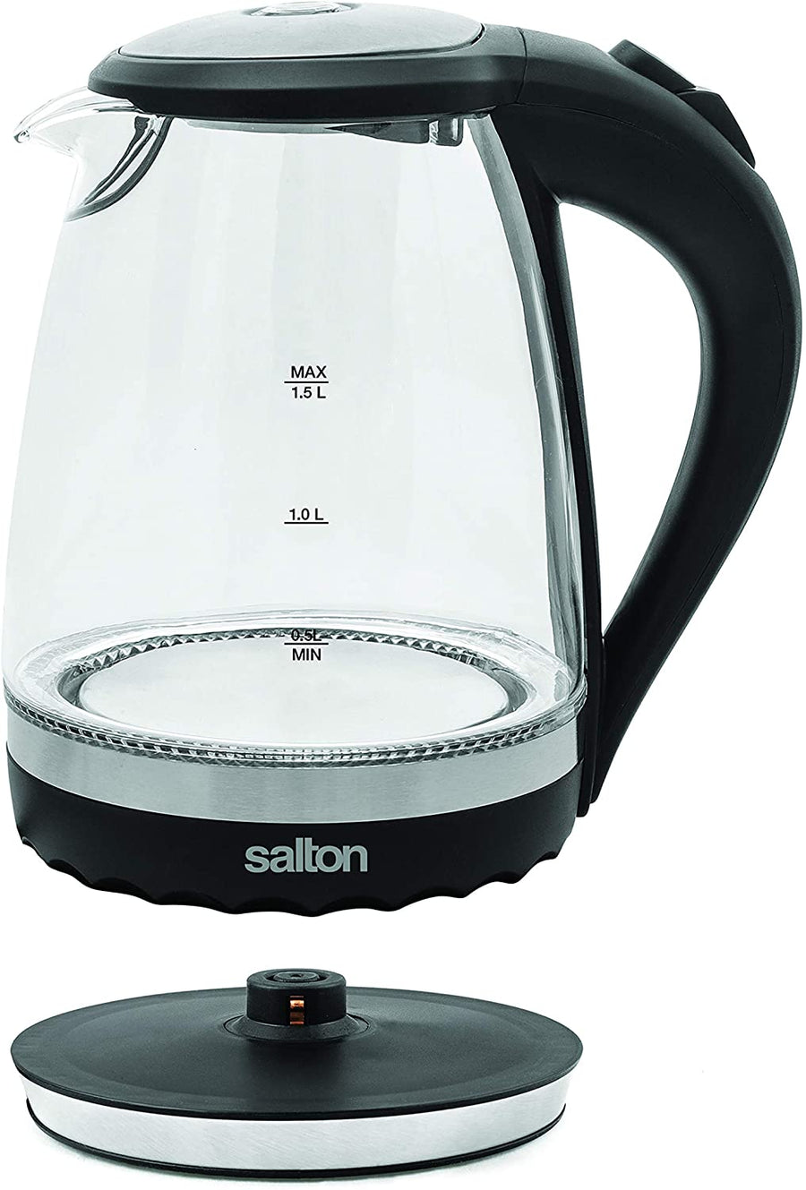 Salton cordless Kettle: 1.5L, 1100W, glass body w/black trim | GK-1831