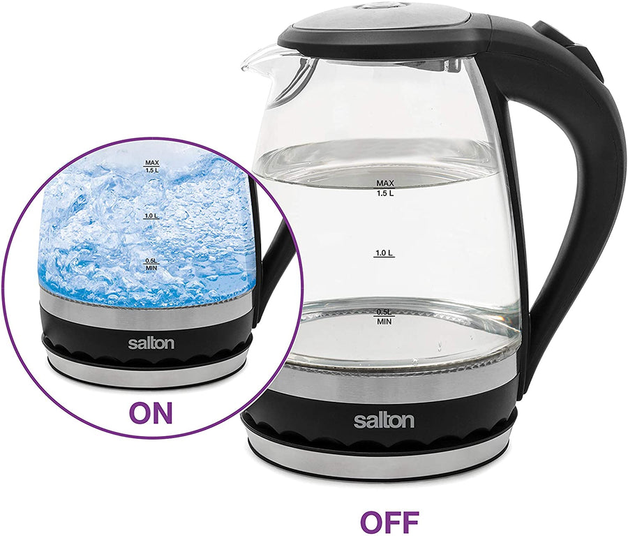 Salton cordless Kettle: 1.5L, 1100W, glass body w/black trim | GK-1831