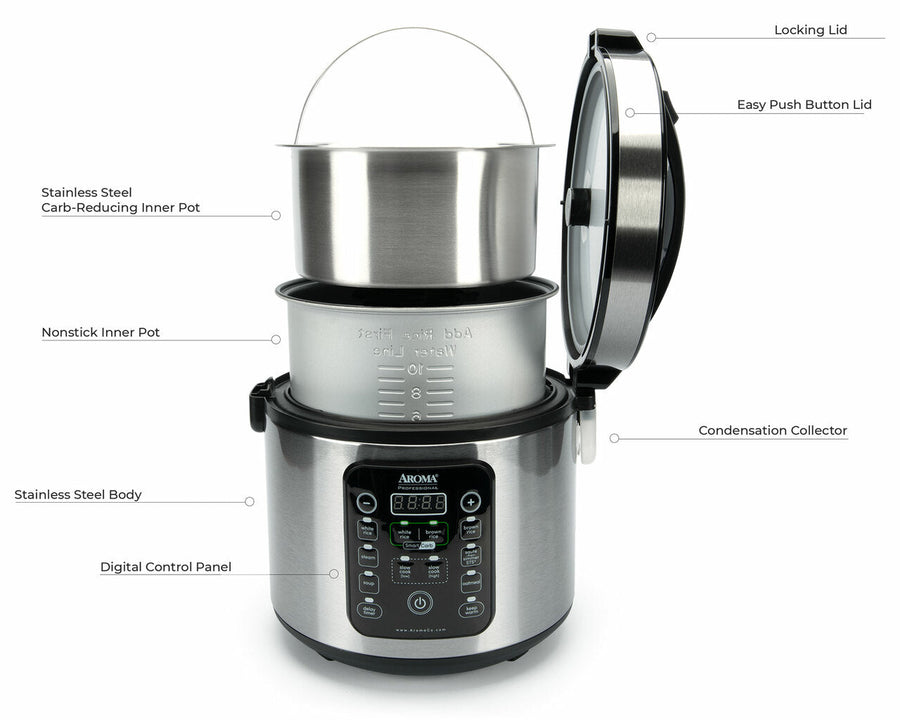 Aroma ARC-1126SBL SmartCarb Rice Cooker: 6 cup, multi-function